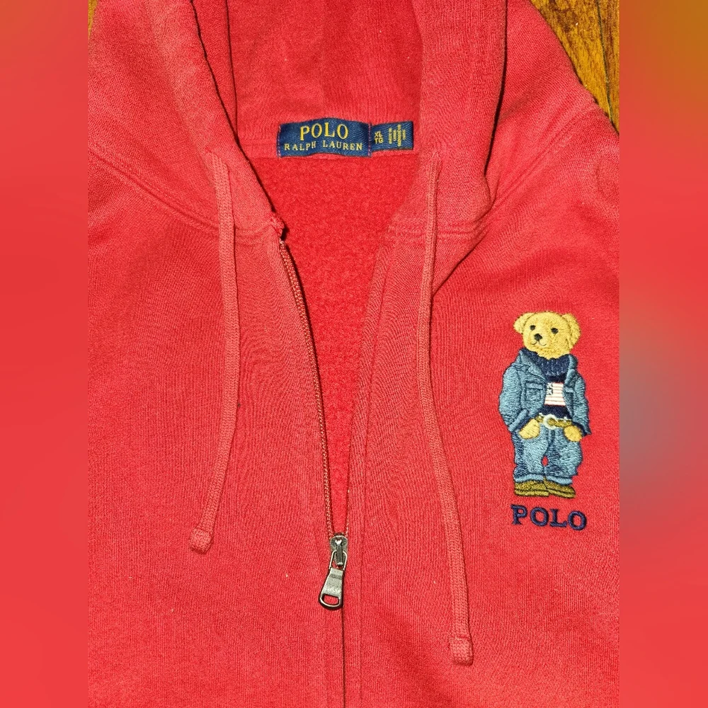 Polo Ralph Lauren Big Teddy Bear Zip Up Hoodie Red XL